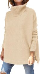 OEM Customizable Chic Beige Oversized Turtleneck Sweater - Cozy Comfort for Retailers and Manufacturers