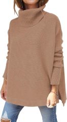 OEM Customizable Chic Beige Oversized Turtleneck Sweater - Cozy Comfort for Retailers and Manufacturers