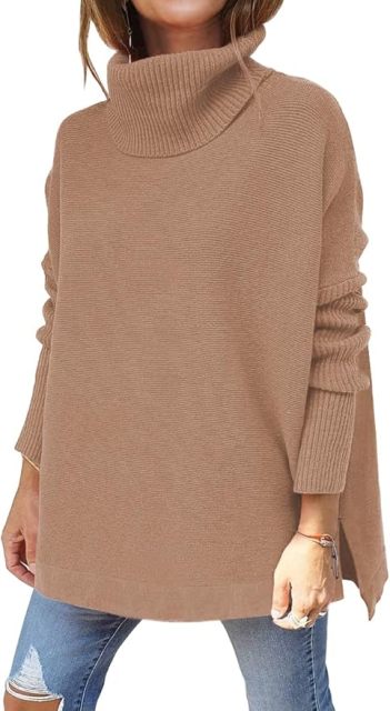 OEM Customizable Chic Beige Oversized Turtleneck Sweater - Cozy Comfort for Retailers and Manufacturers