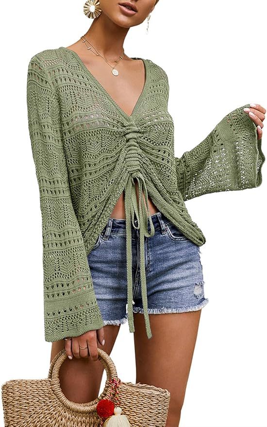 OEM Customizable Chic Beige Crochet Drawstring Top - Effortless Summer Style for Retailers and Manufacturers