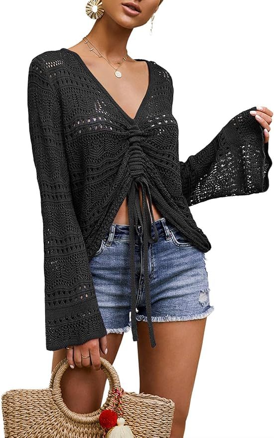 OEM Customizable Chic Beige Crochet Drawstring Top - Effortless Summer Style for Retailers and Manufacturers