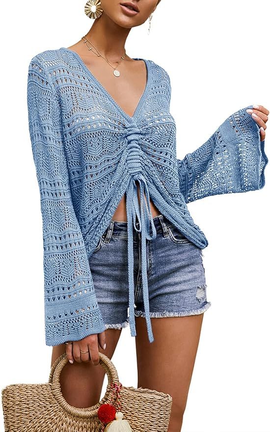 OEM Customizable Chic Beige Crochet Drawstring Top - Effortless Summer Style for Retailers and Manufacturers