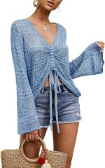 OEM Customizable Chic Beige Crochet Drawstring Top - Effortless Summer Style for Retailers and Manufacturers