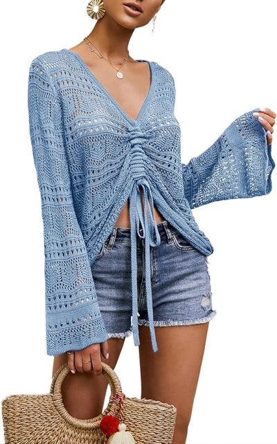 OEM Customizable Chic Beige Crochet Drawstring Top - Effortless Summer Style for Retailers and Manufacturers
