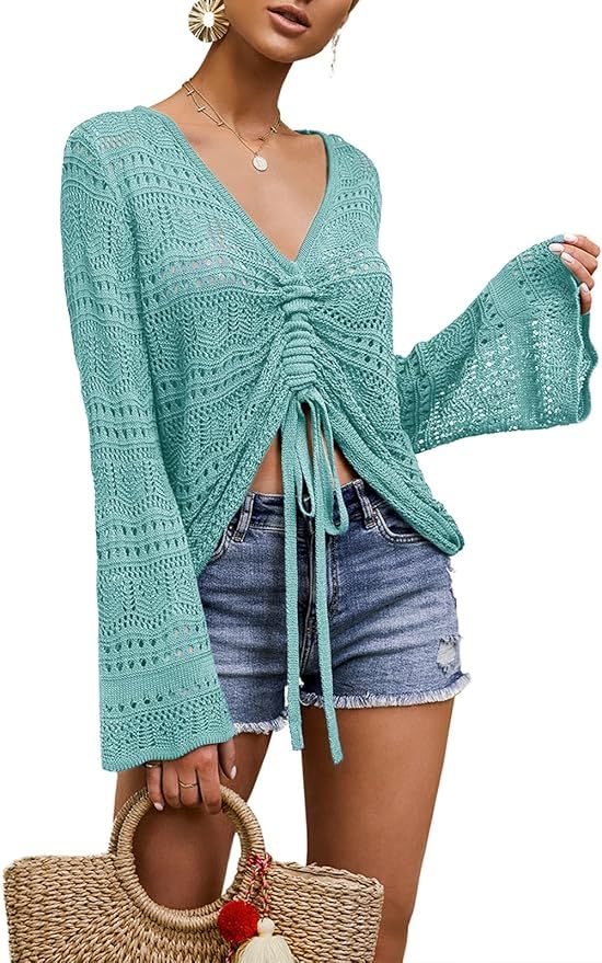 OEM Customizable Chic Beige Crochet Drawstring Top - Effortless Summer Style for Retailers and Manufacturers