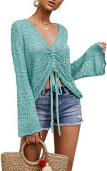 OEM Customizable Chic Beige Crochet Drawstring Top - Effortless Summer Style for Retailers and Manufacturers