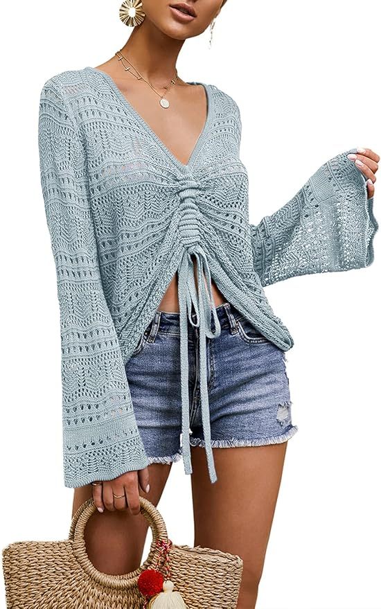 OEM Customizable Chic Beige Crochet Drawstring Top - Effortless Summer Style for Retailers and Manufacturers