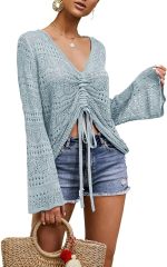OEM Customizable Chic Beige Crochet Drawstring Top - Effortless Summer Style for Retailers and Manufacturers