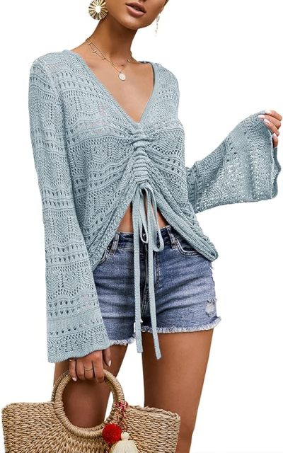 OEM Customizable Chic Beige Crochet Drawstring Top - Effortless Summer Style for Retailers and Manufacturers