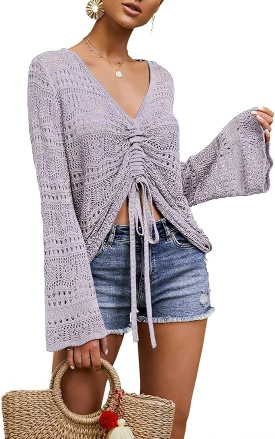 OEM Customizable Chic Beige Crochet Drawstring Top - Effortless Summer Style for Retailers and Manufacturers