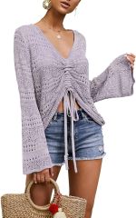 OEM Customizable Chic Beige Crochet Drawstring Top - Effortless Summer Style for Retailers and Manufacturers