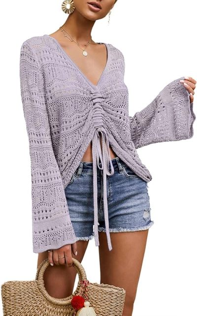 OEM Customizable Chic Beige Crochet Drawstring Top - Effortless Summer Style for Retailers and Manufacturers