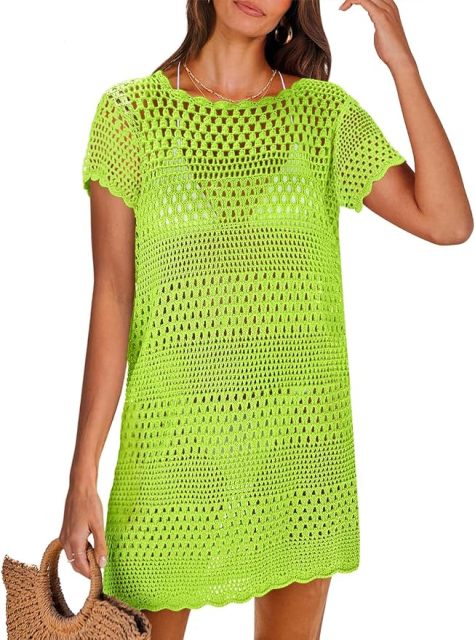Wholesale Customizable Made-to-Order Green Crochet Dress - Perfect for Beach Days and Summer Outings for Retailers and Manufacturers