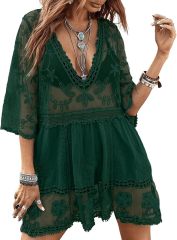 Wholesale OEM Boho Chic Black Lace Embroidered Dress - Customizable Elegant and Edgy Fashion for Retailers and Manufacturers