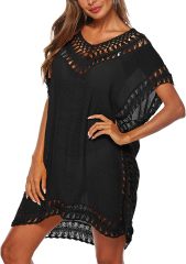Wholesale Chic Black Crochet Trim Tunic Dress - Custom Boho Style for Retailers and Manufacturers