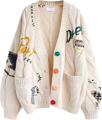 Custom Stylish Women's Cardigan with Unique Embroidery and Colorful Buttons – Wholesale Knitwear for Retailers | Jubaodi