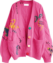 Custom Stylish Women's Cardigan with Unique Embroidery and Colorful Buttons – Wholesale Knitwear for Retailers | Jubaodi