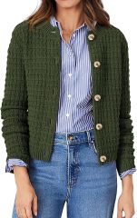 Custom Elegant Navy Blue Knit Cardigan with Wooden Buttons – Wholesale Knitwear for Retailers | Jubaodi