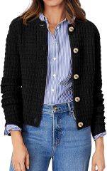 Custom Elegant Navy Blue Knit Cardigan with Wooden Buttons – Wholesale Knitwear for Retailers | Jubaodi