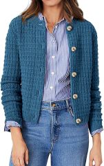 Custom Elegant Navy Blue Knit Cardigan with Wooden Buttons – Wholesale Knitwear for Retailers | Jubaodi