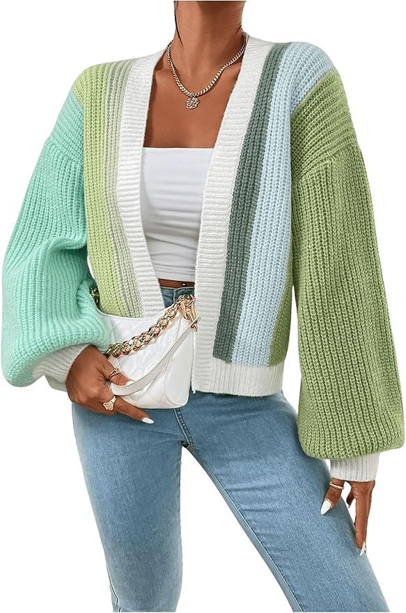 Custom Trendy Color-Block Knit Cardigan with Bell Sleeves – Wholesale Knitwear for Retailers | Jubaodi