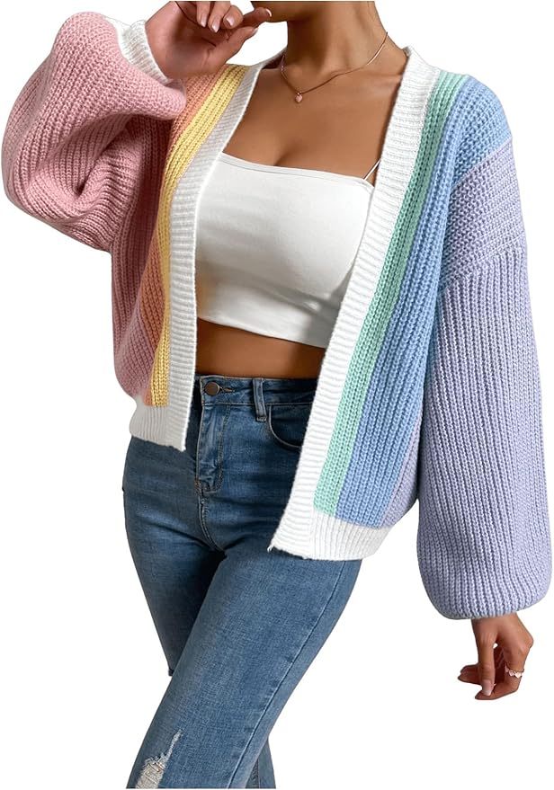 Custom Trendy Color-Block Knit Cardigan with Bell Sleeves – Wholesale Knitwear for Retailers | Jubaodi