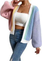 Custom Trendy Color-Block Knit Cardigan with Bell Sleeves – Wholesale Knitwear for Retailers | Jubaodi