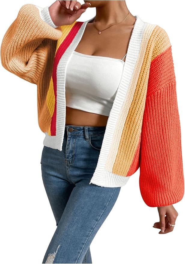 Custom Trendy Color-Block Knit Cardigan with Bell Sleeves – Wholesale Knitwear for Retailers | Jubaodi