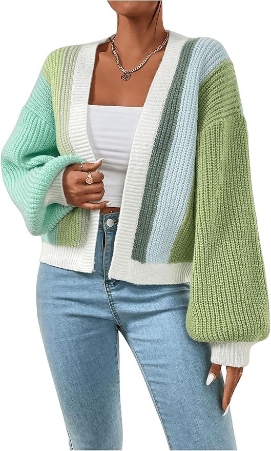 Custom Trendy Color-Block Knit Cardigan with Bell Sleeves – Wholesale Knitwear for Retailers | Jubaodi