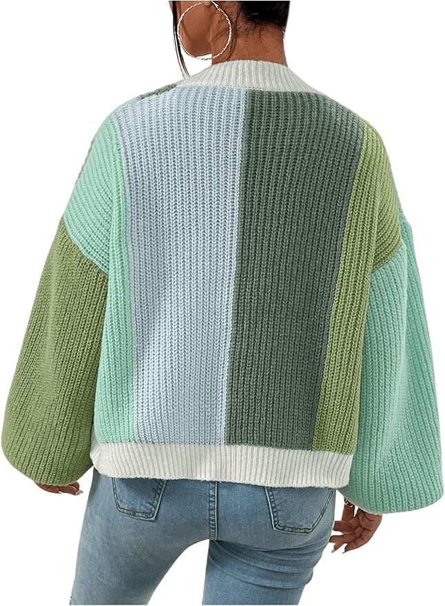 Custom Trendy Color-Block Knit Cardigan with Bell Sleeves – Wholesale Knitwear for Retailers | Jubaodi
