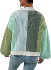 Custom Trendy Color-Block Knit Cardigan with Bell Sleeves – Wholesale Knitwear for Retailers | Jubaodi