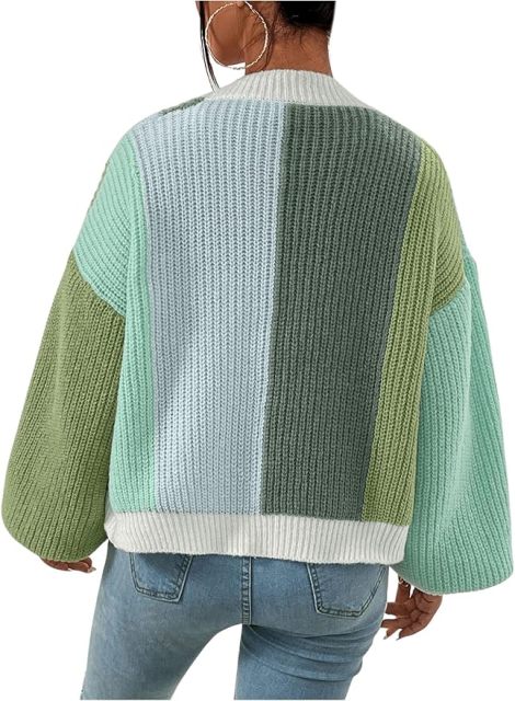 Custom Trendy Color-Block Knit Cardigan with Bell Sleeves – Wholesale Knitwear for Retailers | Jubaodi