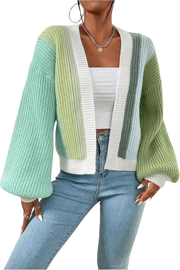 Custom Trendy Color-Block Knit Cardigan with Bell Sleeves – Wholesale Knitwear for Retailers | Jubaodi