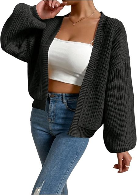 Custom Trendy Color-Block Knit Cardigan with Bell Sleeves – Wholesale Knitwear for Retailers | Jubaodi