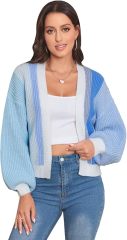 Custom Trendy Color-Block Knit Cardigan with Bell Sleeves – Wholesale Knitwear for Retailers | Jubaodi