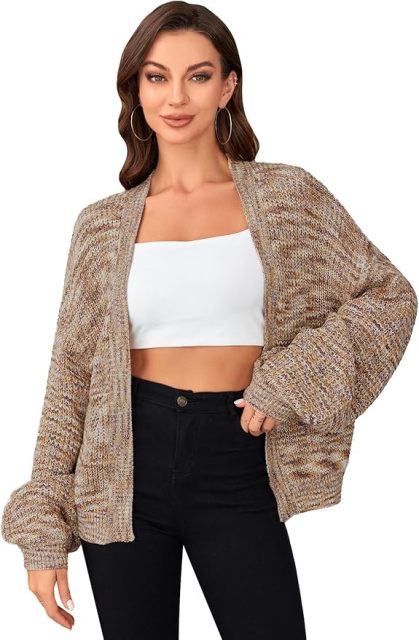 Custom Trendy Color-Block Knit Cardigan with Bell Sleeves – Wholesale Knitwear for Retailers | Jubaodi