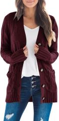 OEM Available Cozy Rust Knit Cardigan with Button Detail and Pockets – Customizable Wholesale Knitwear | Jubaodi