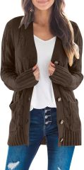 OEM Available Cozy Rust Knit Cardigan with Button Detail and Pockets – Customizable Wholesale Knitwear | Jubaodi