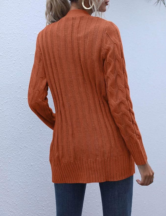 OEM Available Cozy Rust Knit Cardigan with Button Detail and Pockets – Customizable Wholesale Knitwear | Jubaodi