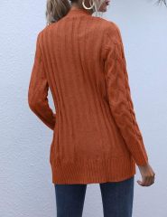 OEM Available Cozy Rust Knit Cardigan with Button Detail and Pockets – Customizable Wholesale Knitwear | Jubaodi
