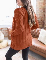 OEM Available Cozy Rust Knit Cardigan with Button Detail and Pockets – Customizable Wholesale Knitwear | Jubaodi