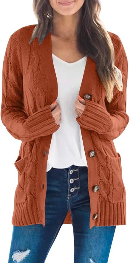 OEM Available Cozy Rust Knit Cardigan with Button Detail and Pockets – Customizable Wholesale Knitwear | Jubaodi