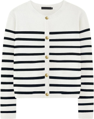 OEM/ODM Chic Black and White Striped Button-Up Cardigan – Customizable Wholesale Knitwear | Jubaodi