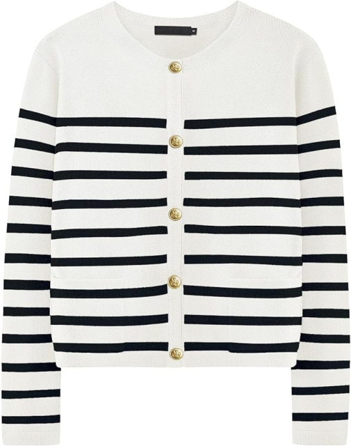 OEM/ODM Chic Black and White Striped Button-Up Cardigan – Customizable Wholesale Knitwear | Jubaodi