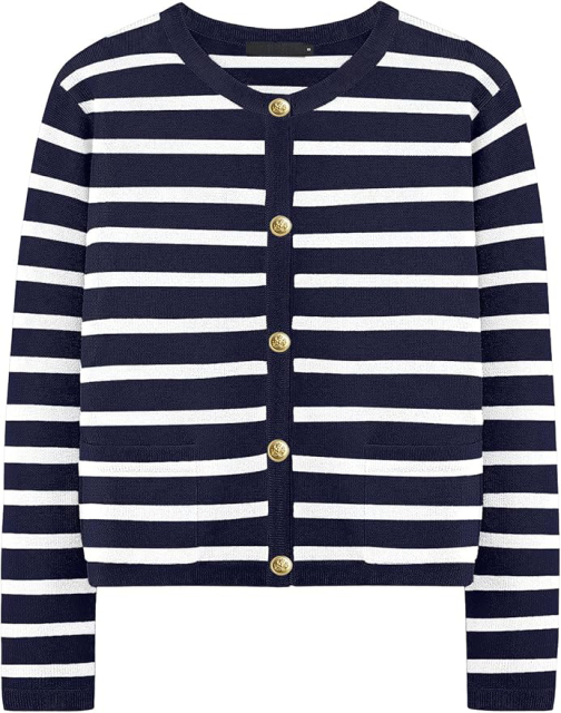 OEM/ODM Chic Black and White Striped Button-Up Cardigan – Customizable Wholesale Knitwear | Jubaodi