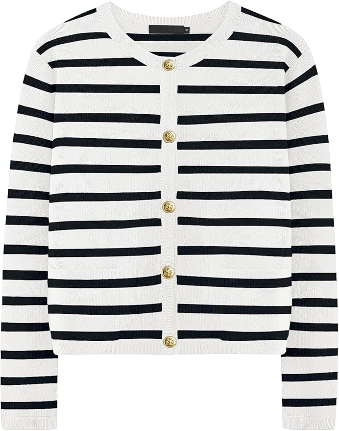 OEM/ODM Chic Black and White Striped Button-Up Cardigan – Customizable Wholesale Knitwear | Jubaodi