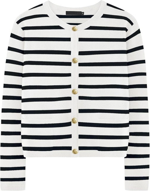 OEM/ODM Chic Black and White Striped Button-Up Cardigan – Customizable Wholesale Knitwear | Jubaodi