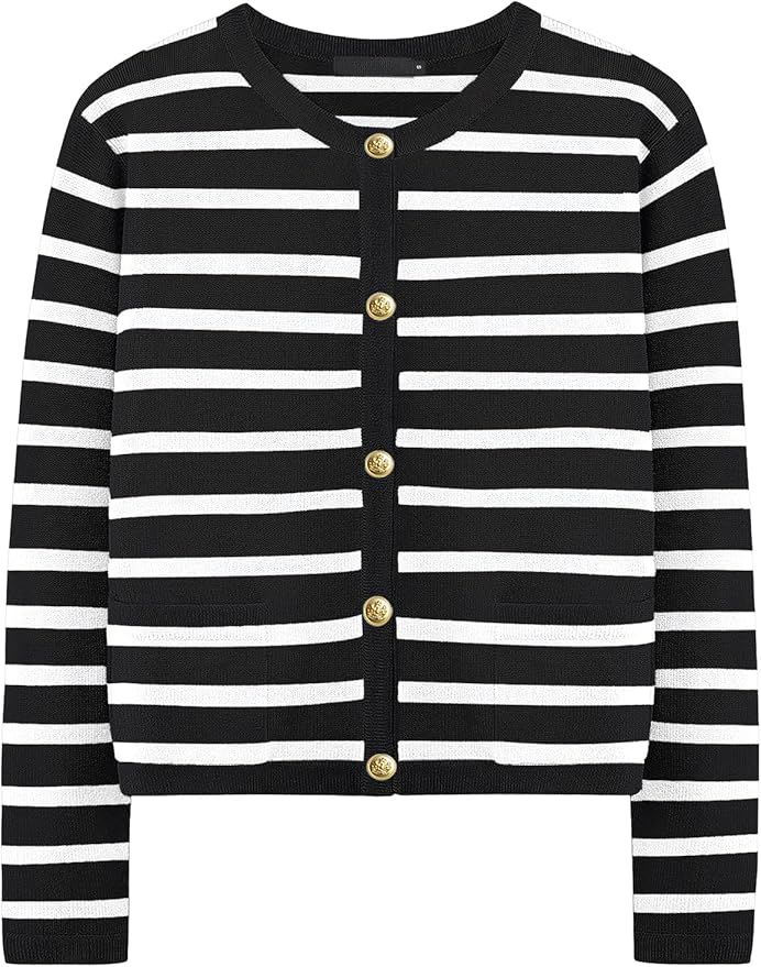 OEM/ODM Chic Black and White Striped Button-Up Cardigan – Customizable Wholesale Knitwear | Jubaodi