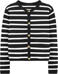 OEM/ODM Chic Black and White Striped Button-Up Cardigan – Customizable Wholesale Knitwear | Jubaodi