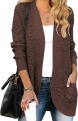 Factory Direct Cozy Beige Open-Front Cardigan with Pockets – Wholesale Knitwear for Retailers | Jubaodi